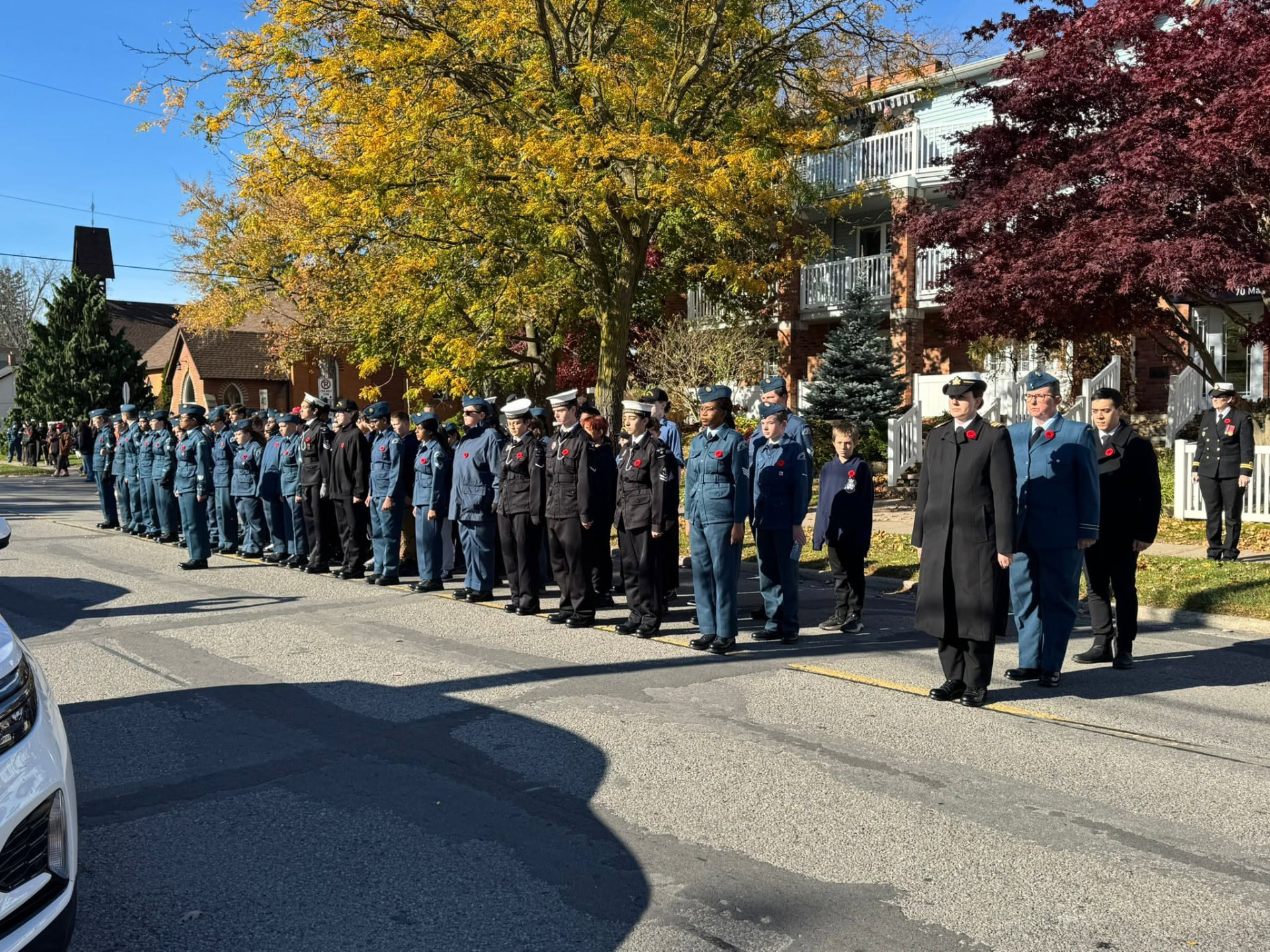 23 Squadron cadets and staff lined up for Remembrance Day